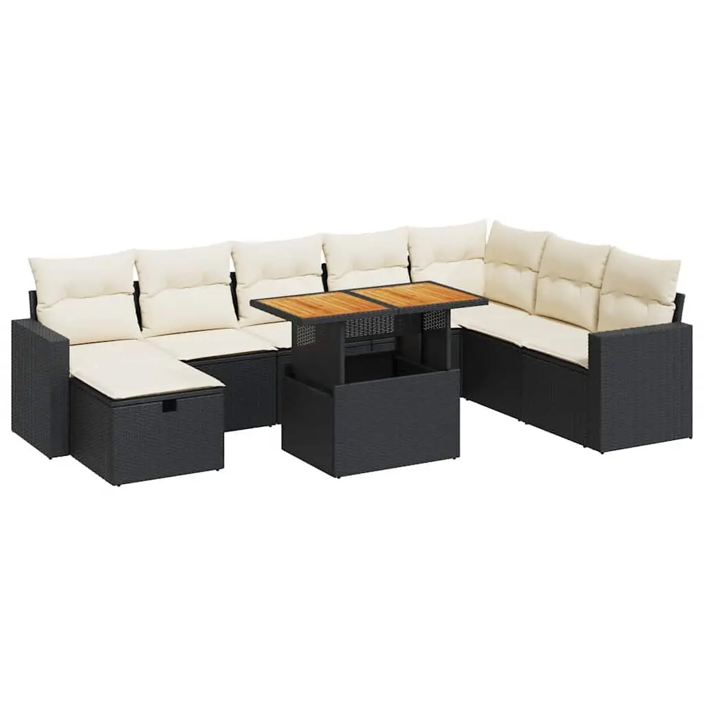 Garden Sofa Set 9 Piece Outdoor Furniture Patio Lounge Black Poly Rattan Modular