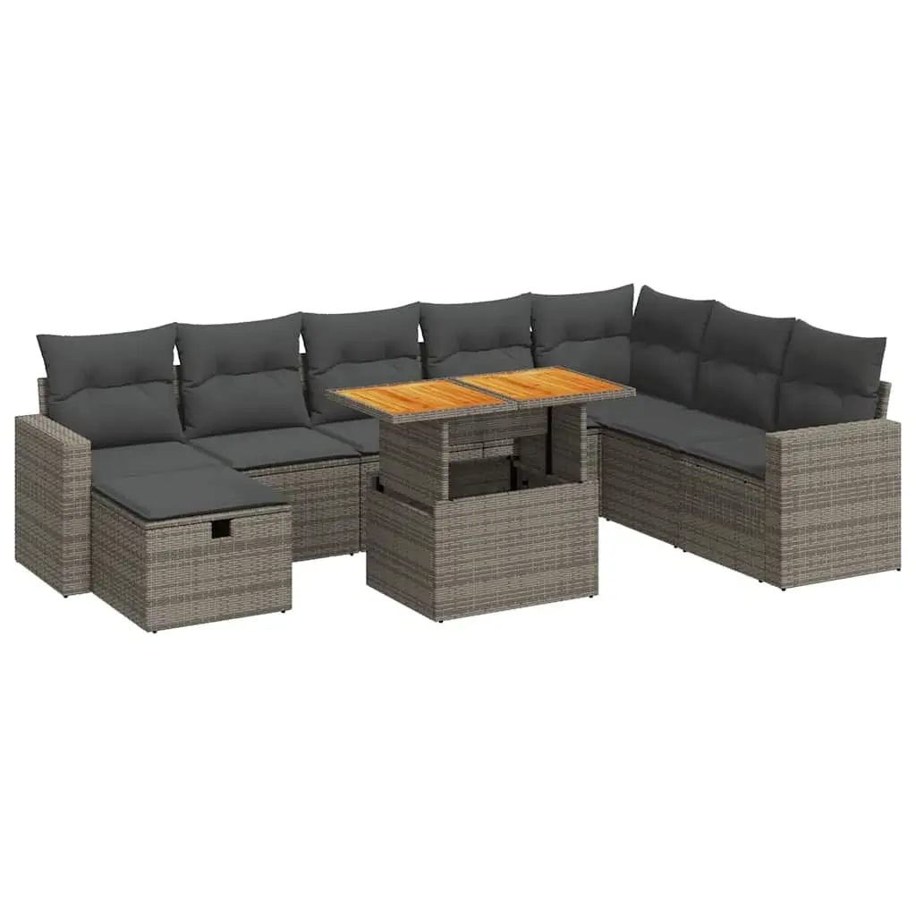 Garden Sofa Set 9 Piece Outdoor Furniture Grey Poly Rattan Modular Patio Lounge