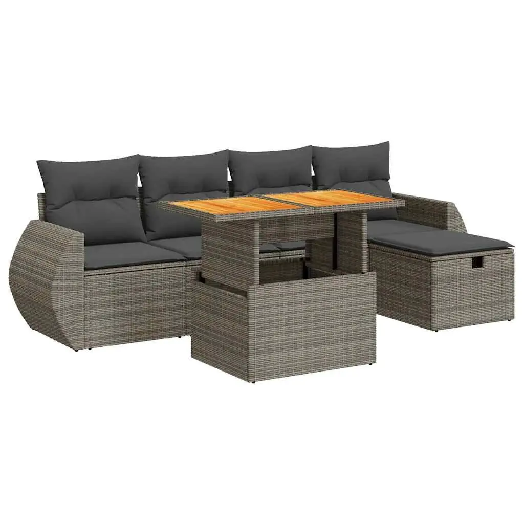 6 Piece Garden Sofa Set Grey PE Rattan Outdoor Furniture with Storage Cushions