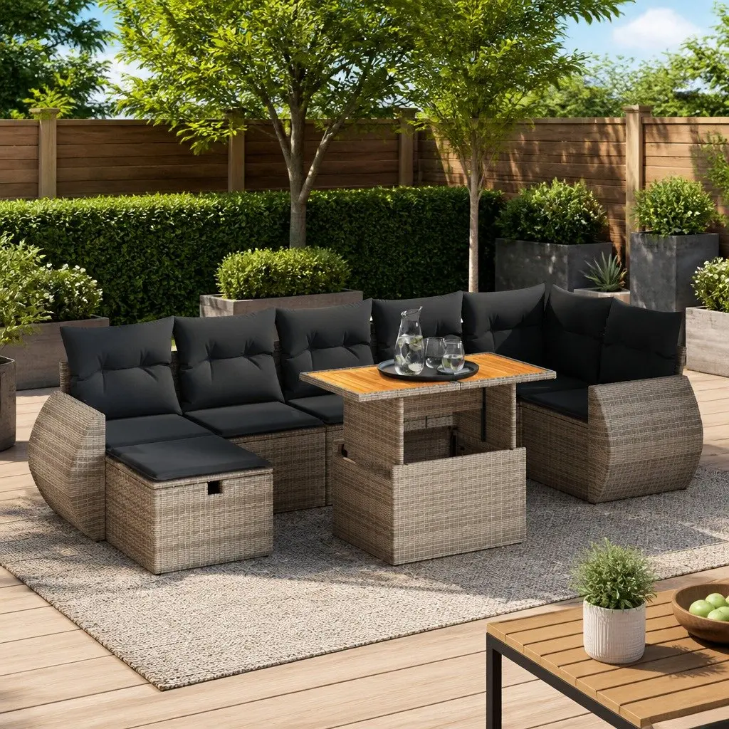 Garden Sofa Set Modular Grey 5 Piece Outdoor Furniture with Cushions