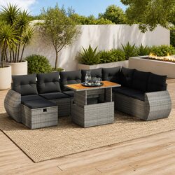 Garden Sofa Set 9 Piece Outdoor Furniture Grey Poly Rattan with Cushions Storage