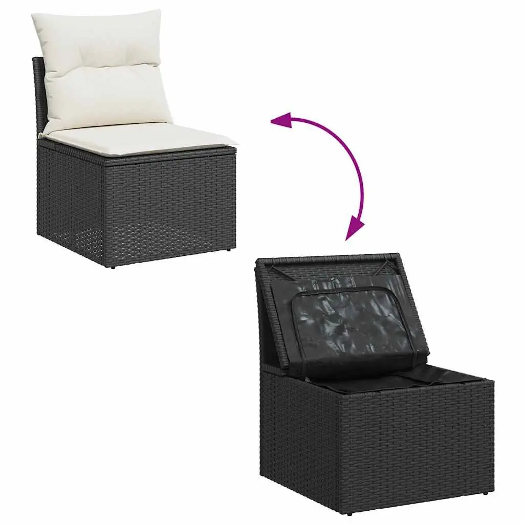 Garden Sofa Set 6 Piece Outdoor Furniture Black Poly Rattan with Cushions