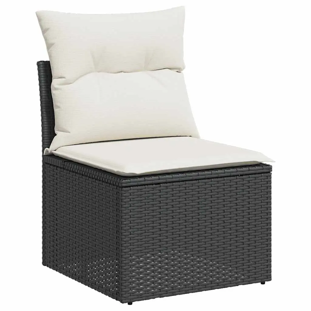 Garden Sofa Set 6 Piece Outdoor Furniture Black Rattan with Storage Function and Adjustable Tabletop