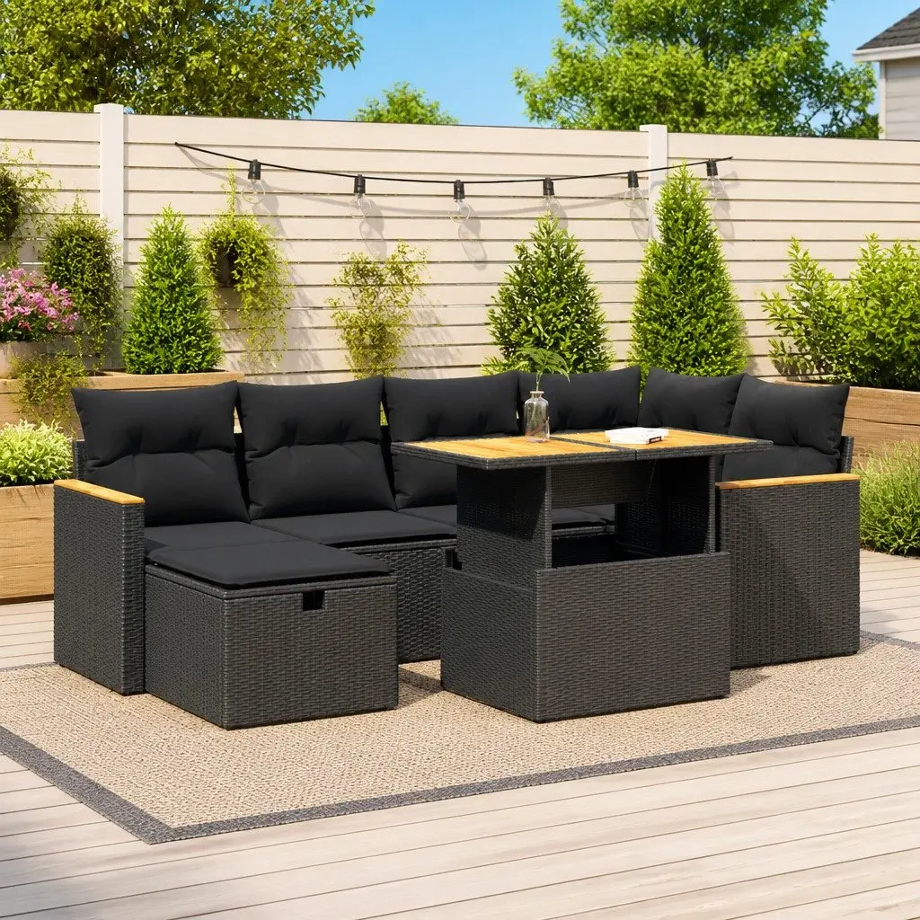 Garden Sofa Set 8 Piece Outdoor Furniture Black Poly Rattan Patio Lounge with