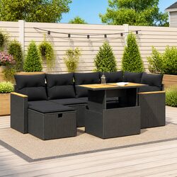 Black Poly Rattan Garden Sofa Set - 8 Pieces Included