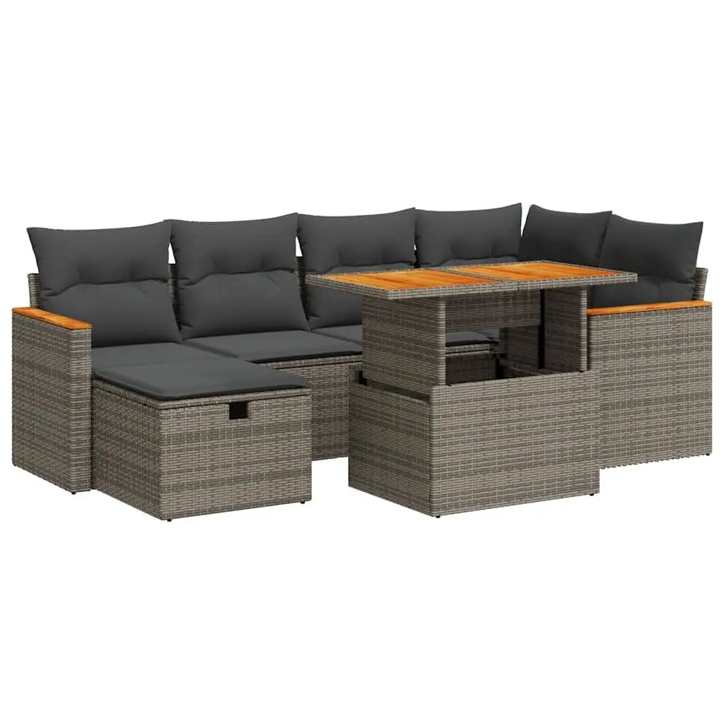 Outdoor Furniture Set Grey Poly Rattan Cushioned Garden Sofa 8 Piece with Adjustable Table and Storage