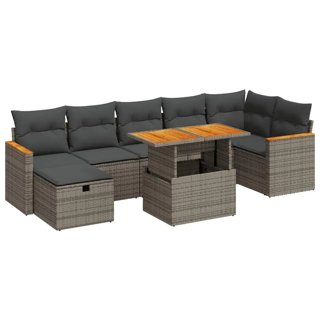 5 Piece Grey Rattan Patio Furniture Set with Adjustable Table and Cushions Storage