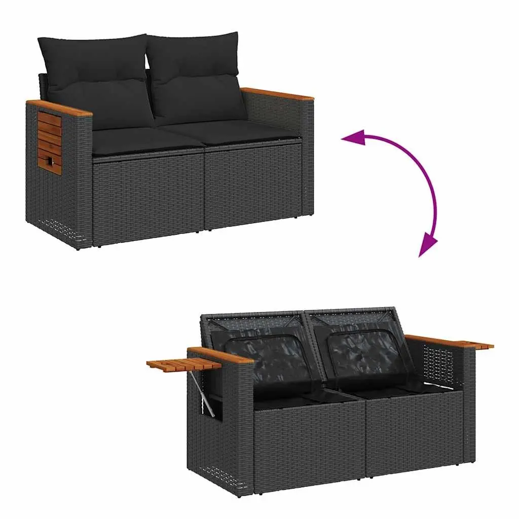 6 Piece Garden Sofa Set Adjustable Table Black PE Rattan with Storage Cushions
