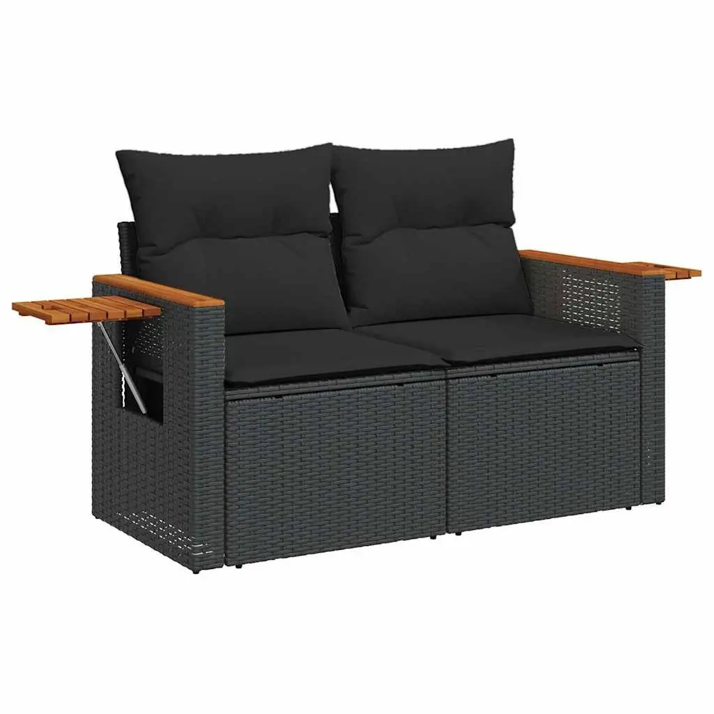 6 Piece Garden Sofa Set Adjustable Table Black PE Rattan with Storage Cushions