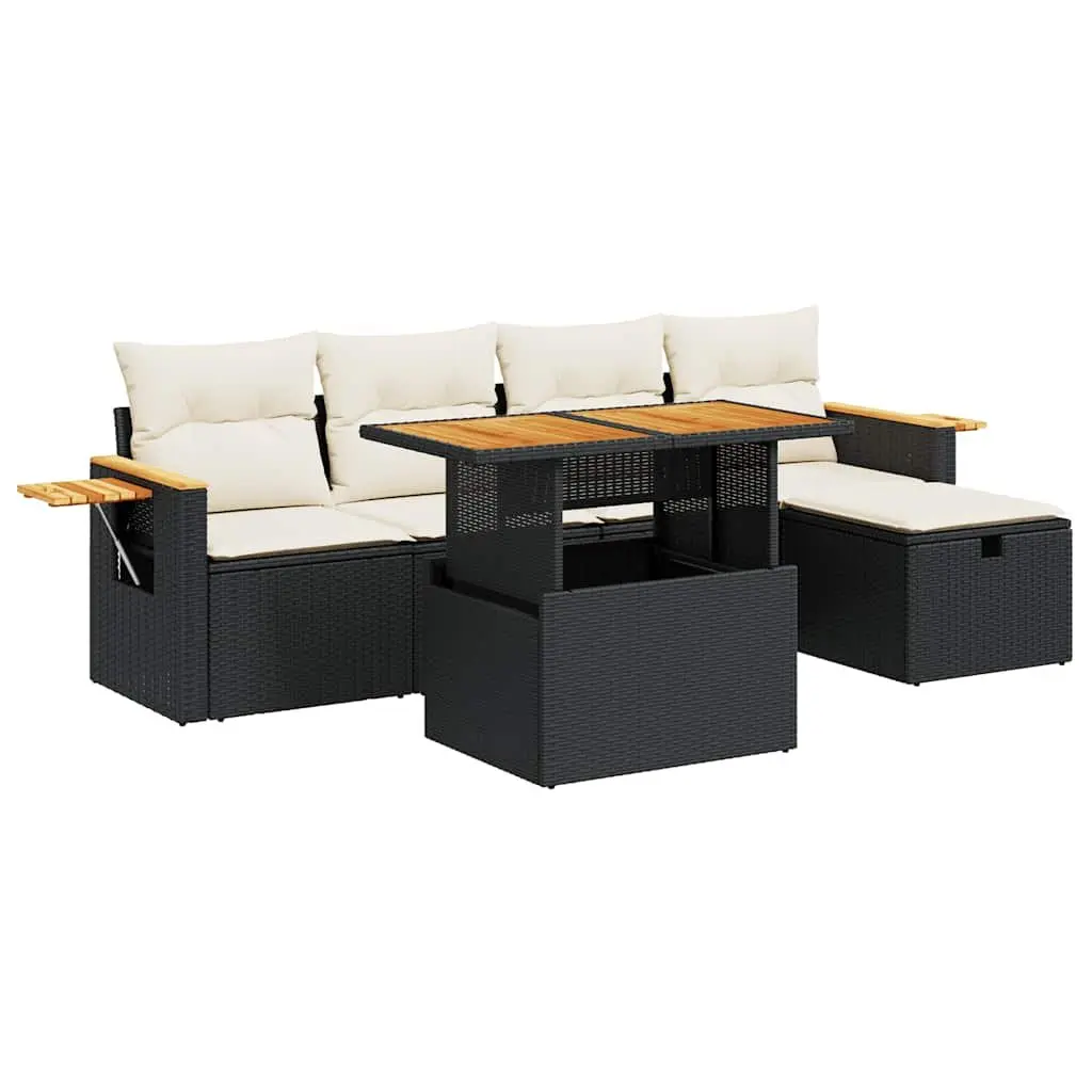 Garden Sofa Set 6 Piece Outdoor Furniture Black Poly Rattan Patio Lounge with