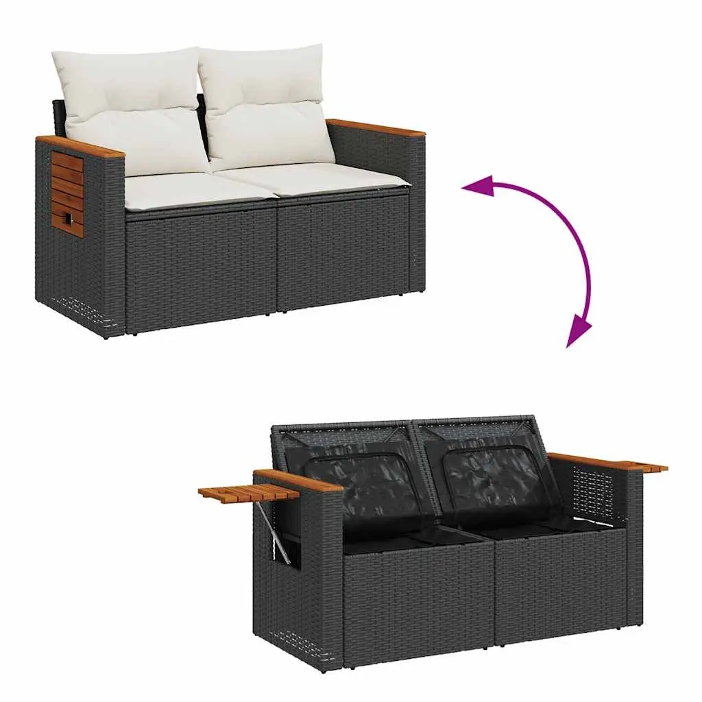 Garden Sofa Set 6 Piece Outdoor Furniture Black Poly Rattan Patio Lounge with