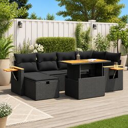 Garden Sofa Set 8 Piece Outdoor Furniture Black Poly Rattan Patio Lounger with