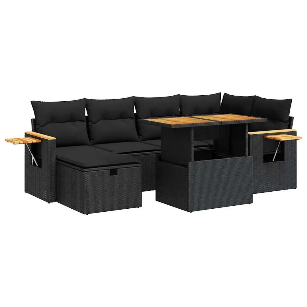 Garden Sofa Set 8 Piece Outdoor Furniture Black Poly Rattan Patio Lounger with