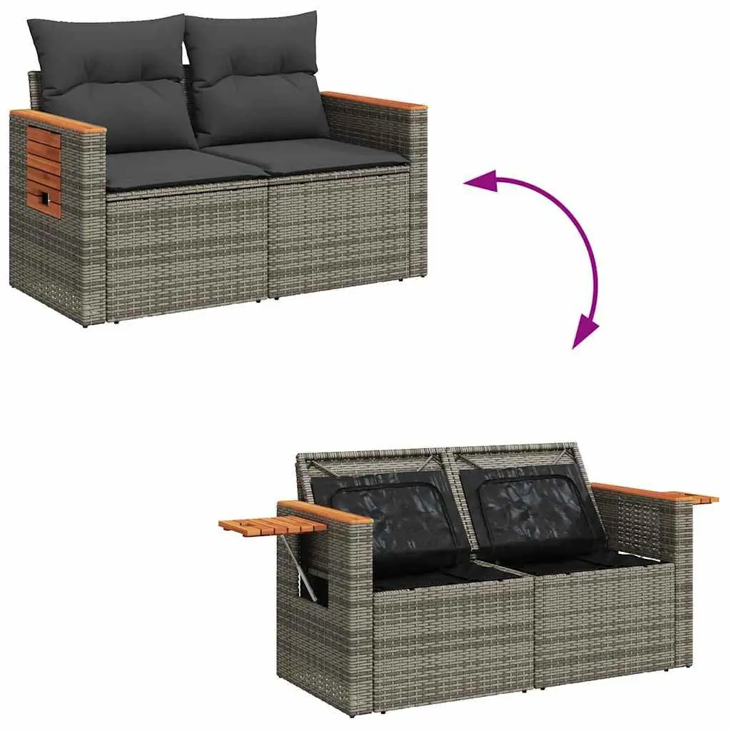 Garden Sofa Set 8 Piece Outdoor Furniture Grey Poly Rattan with Cushions Patio