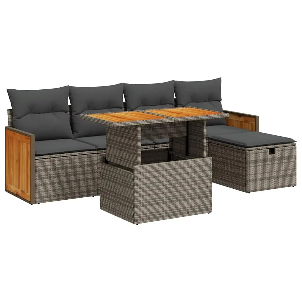 Garden Sofa Set Grey PE Rattan 6 Piece Outdoor Furniture with Storage Cushions