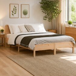 Solid Wood Pine Bed Frame 135x190 cm with Slatted Base Wooden Bedroom Furniture