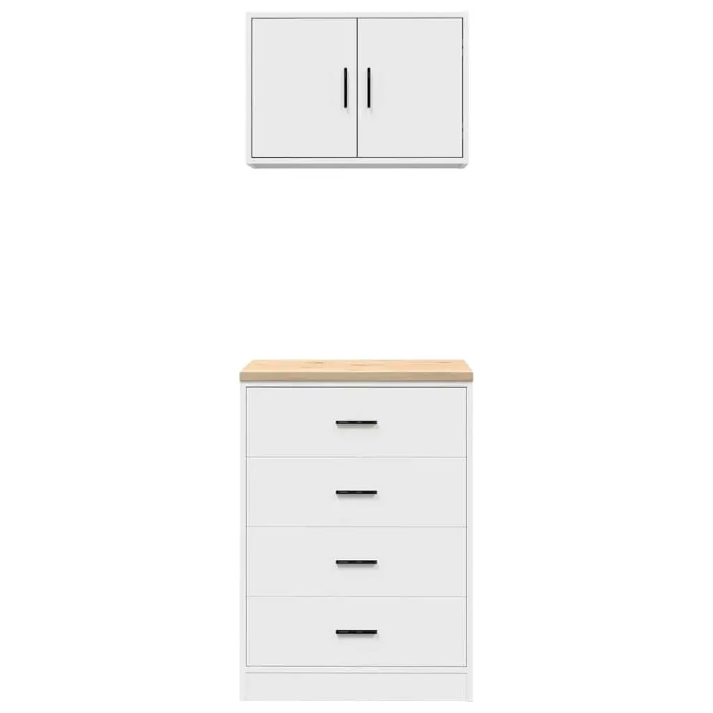 Garage Storage Cabinets 2pc White Engineered Wood Heavy-Duty Workshop Tool Organiser