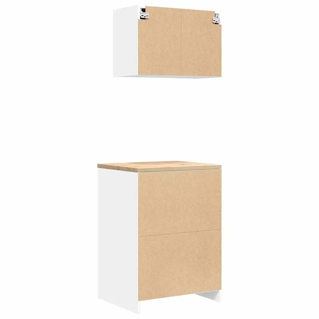 Garage Storage Cabinets 2pc White Engineered Wood Heavy-Duty Workshop Tool Organiser