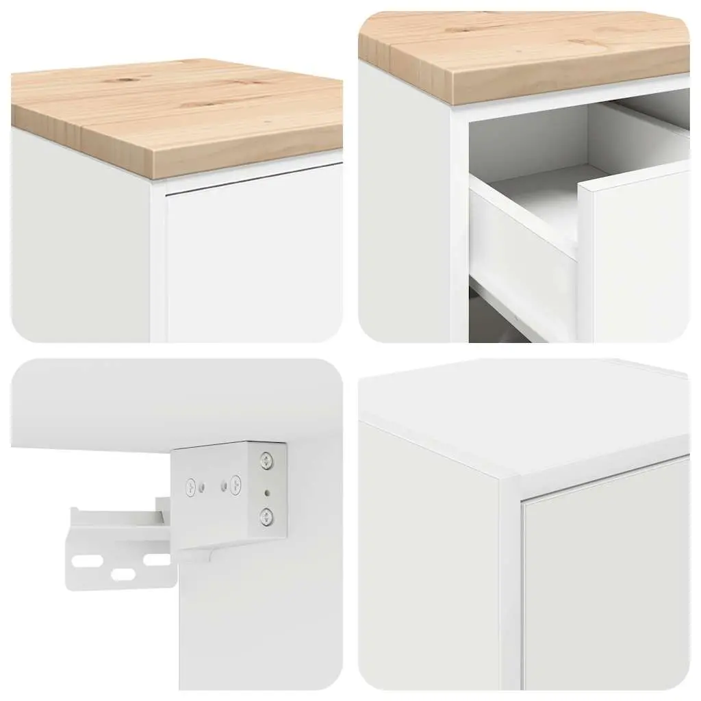 Garage Storage Cabinets 2pc White Engineered Wood Heavy-Duty Workshop Tool Organiser