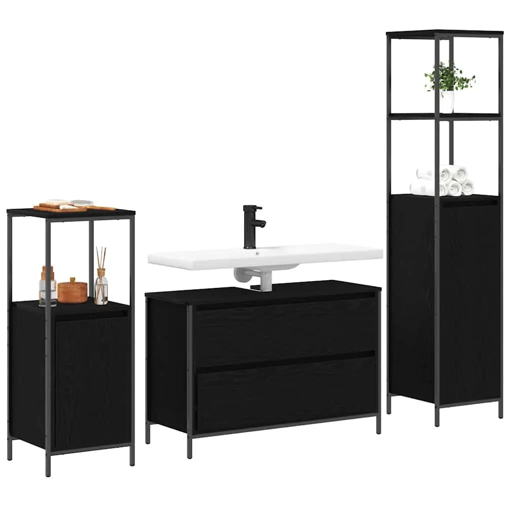 Bathroom Furniture Set 3 Piece Black Oak Vanity Storage Cabinet Unit Set