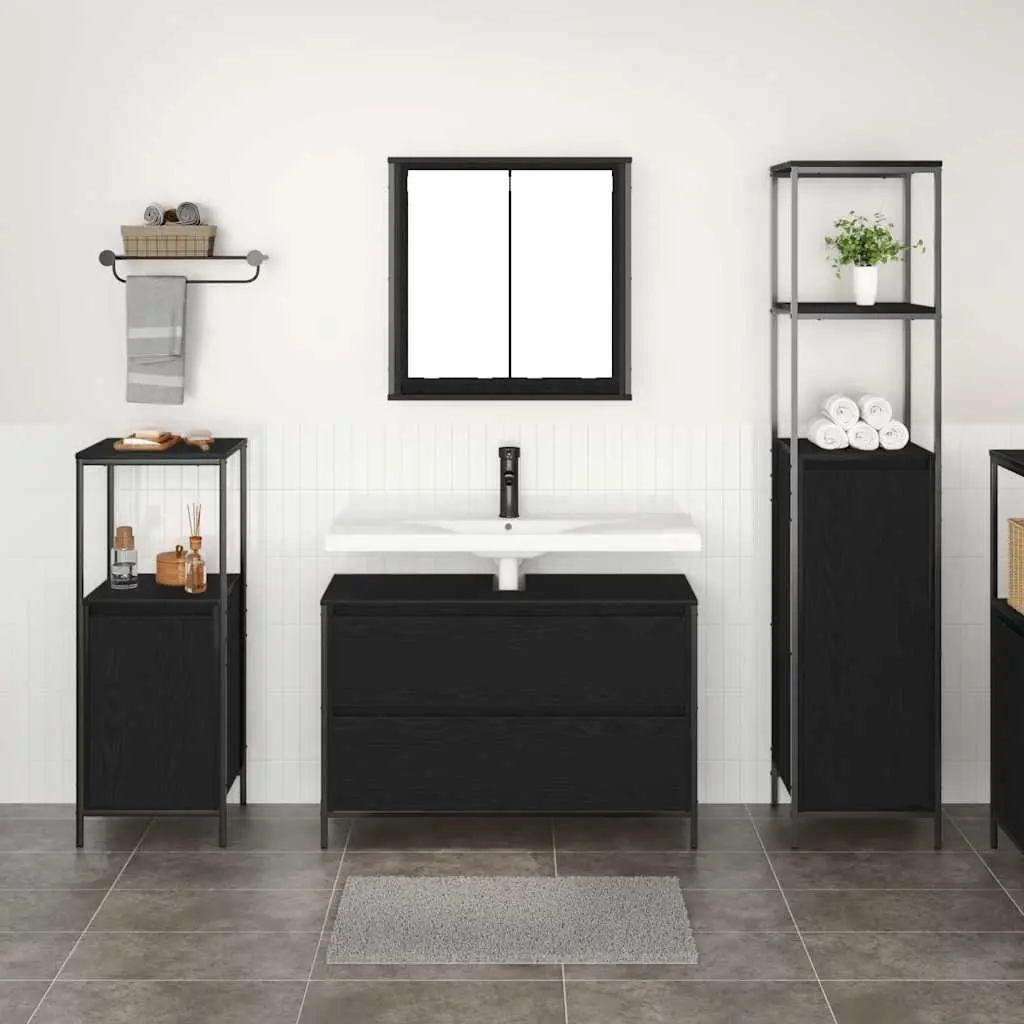 Bathroom Furniture Set 3 Piece Black Oak Vanity Storage Cabinet Unit Set