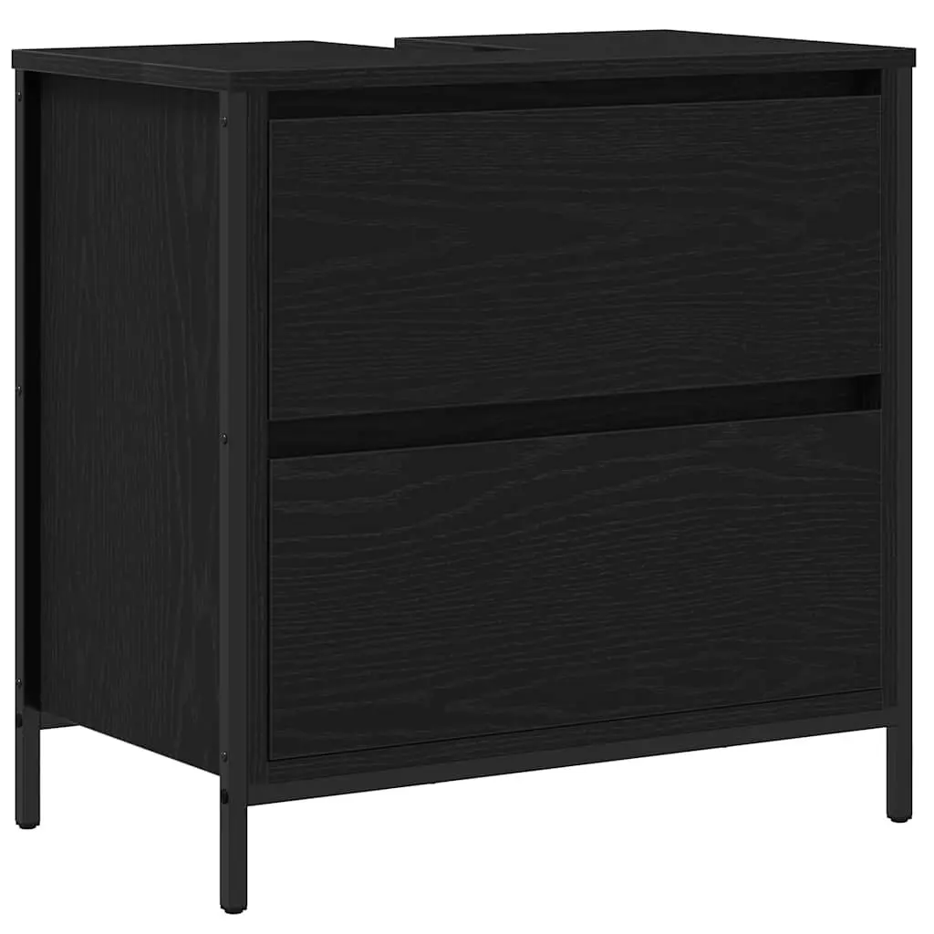Bathroom Furniture Set Black Oak Engineered Wood 2 Piece Cabinet Mirror Storage
