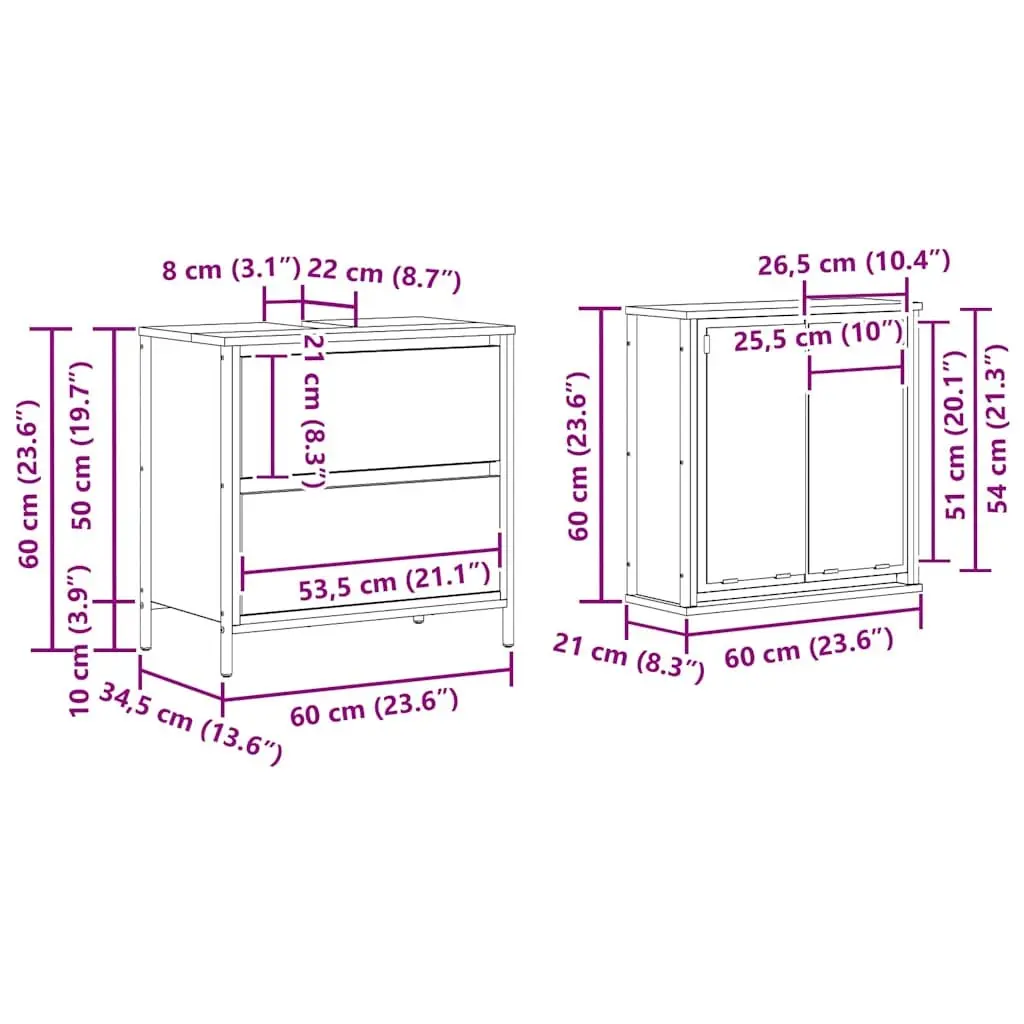 Bathroom Furniture Set Black Oak Engineered Wood 2 Piece Cabinet Mirror Storage
