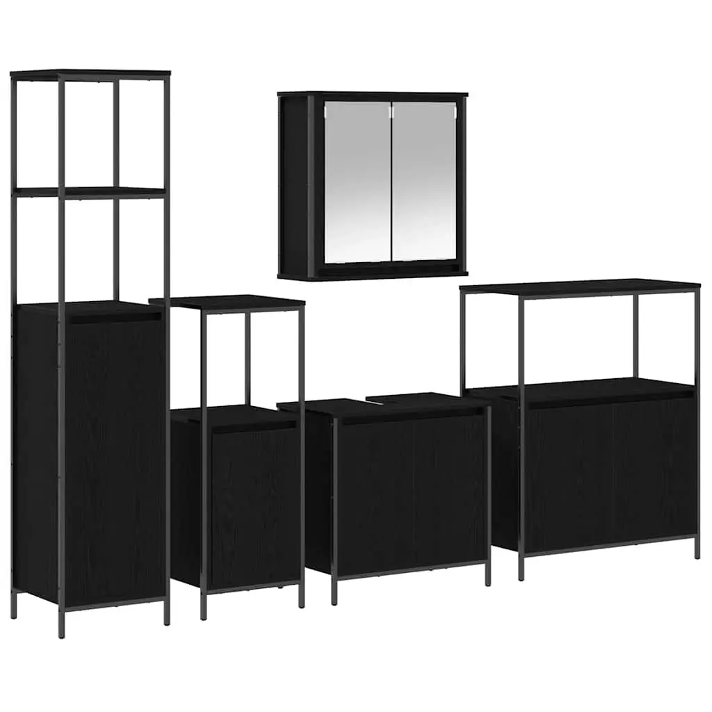 Bathroom Furniture Set Modern Black Oak Vanity Storage Cabinet Mirror 5 Piece