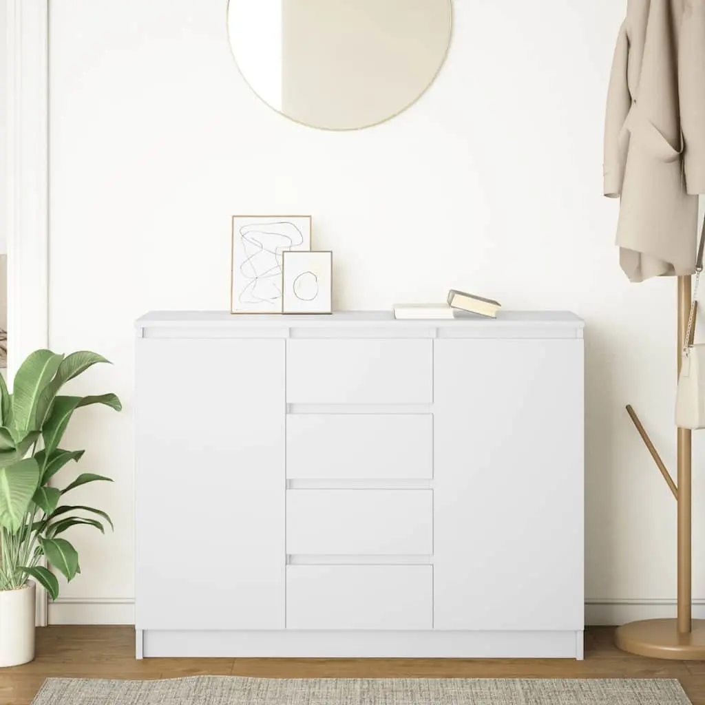 Sideboard White Engineered Wood Storage Cabinet with Drawers and Shelves 1005cm W x 350cm D x 760cm H