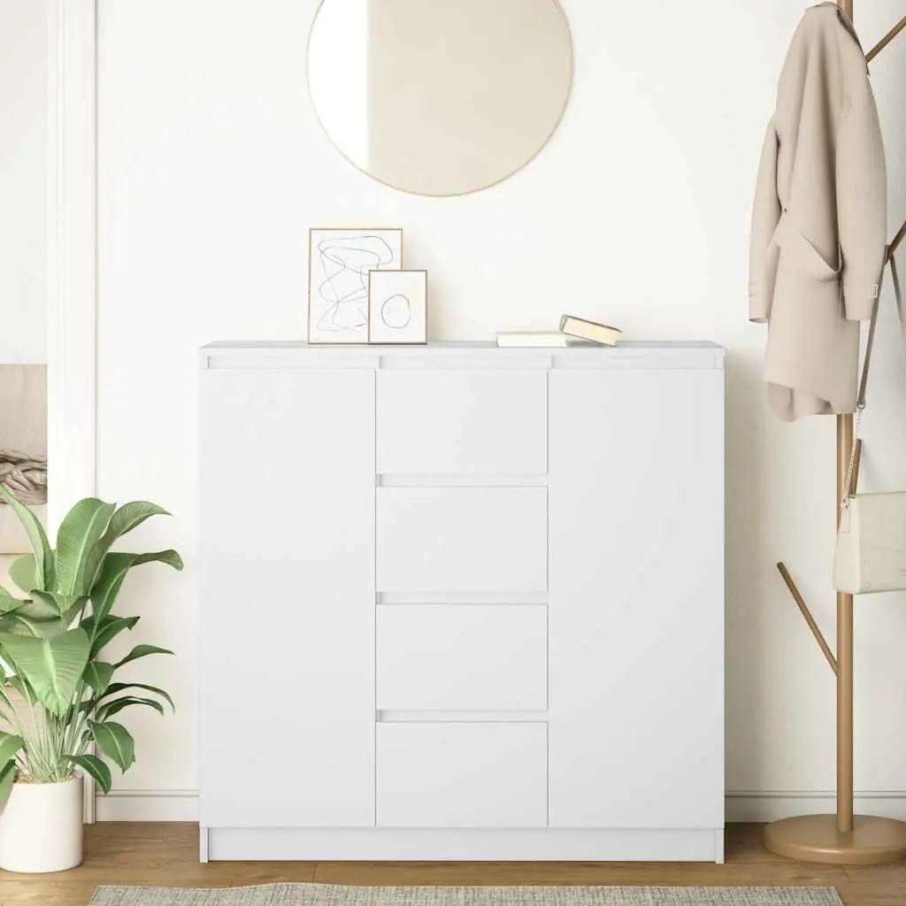 Sideboard with Drawers White Storage Cabinet Engineered Wood Doors Shelves