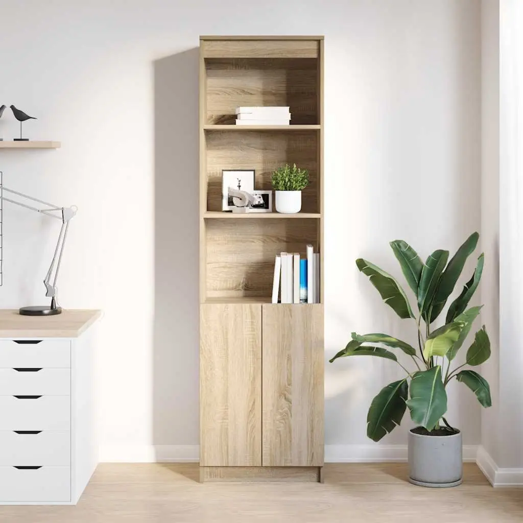 Highboard Storage Cabinet Brown Engineered Wood Tall Cupboard Sideboard Buffet