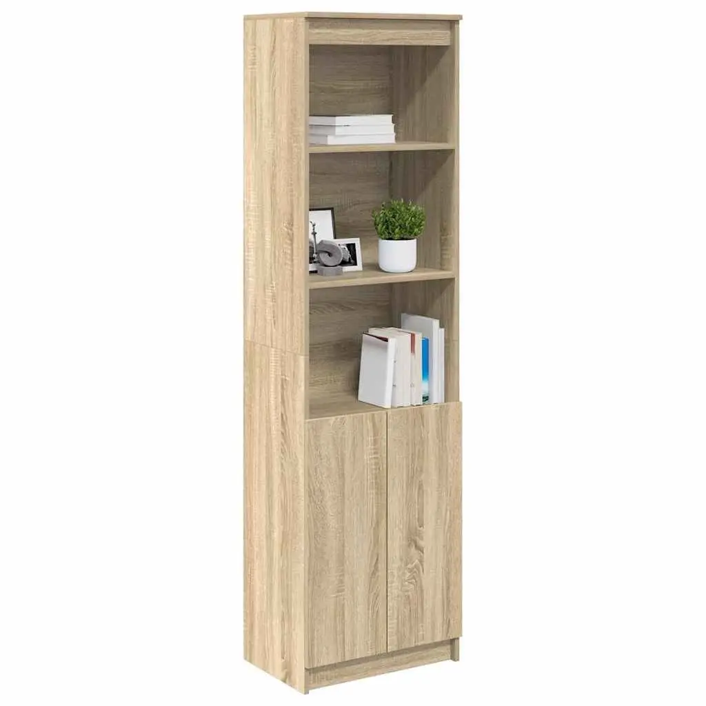 Highboard Storage Cabinet Brown Engineered Wood Tall Cupboard Sideboard Buffet