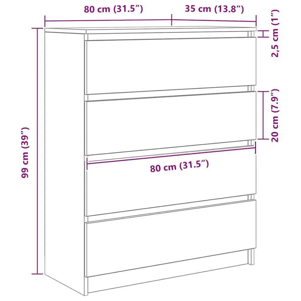 White Sideboard 80x35x99 cm