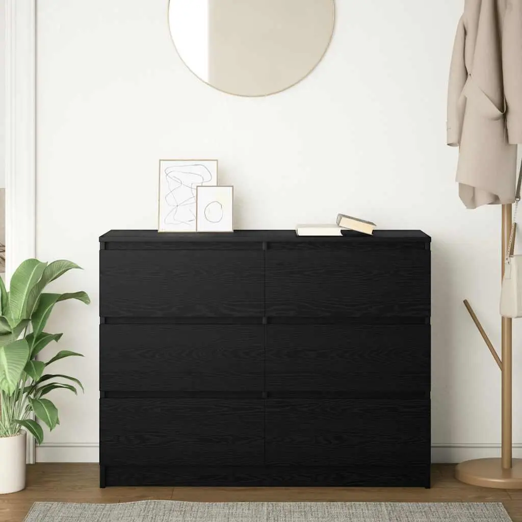 Black Sideboard Engineered Wood 100x35x76cm Minimalist Storage Cabinet Buffet