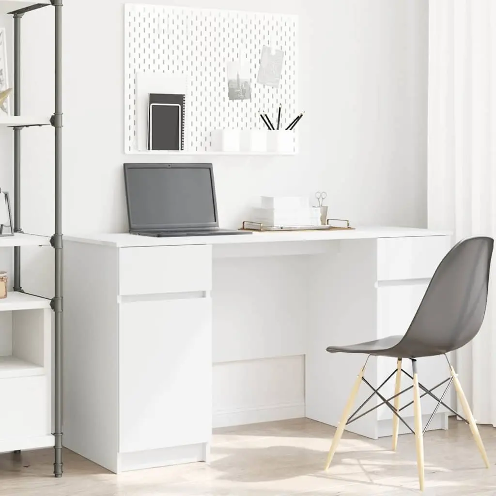 Engineered Wood Desk with Drawer Storage Modern Compact Rectangular White 140 x 49 x 76 cm
