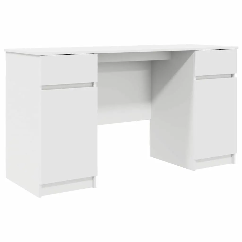 Engineered Wood Desk with Drawer Storage Modern Compact Rectangular White 140 x 49 x 76 cm