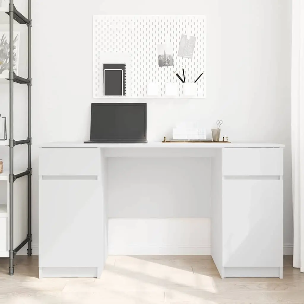 Engineered Wood Desk with Drawer Storage Modern Compact Rectangular White 140 x 49 x 76 cm