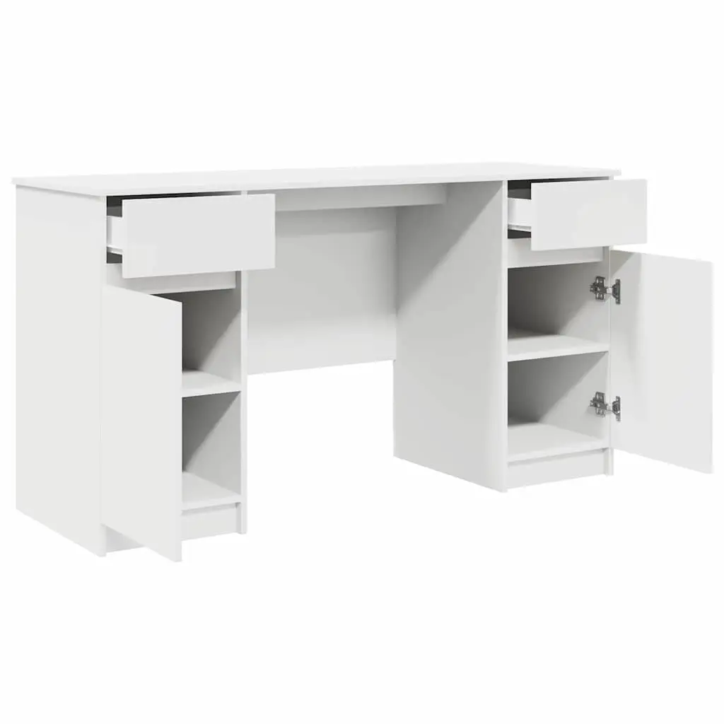 Engineered Wood Desk with Drawer Storage Modern Compact Rectangular White 140 x 49 x 76 cm