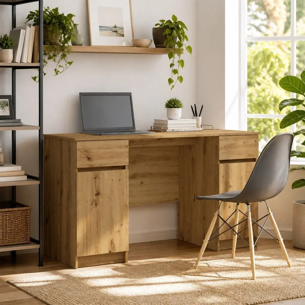 Writing Desk Home Office Furniture Engineered Wood Storage Shelves Drawers Brown