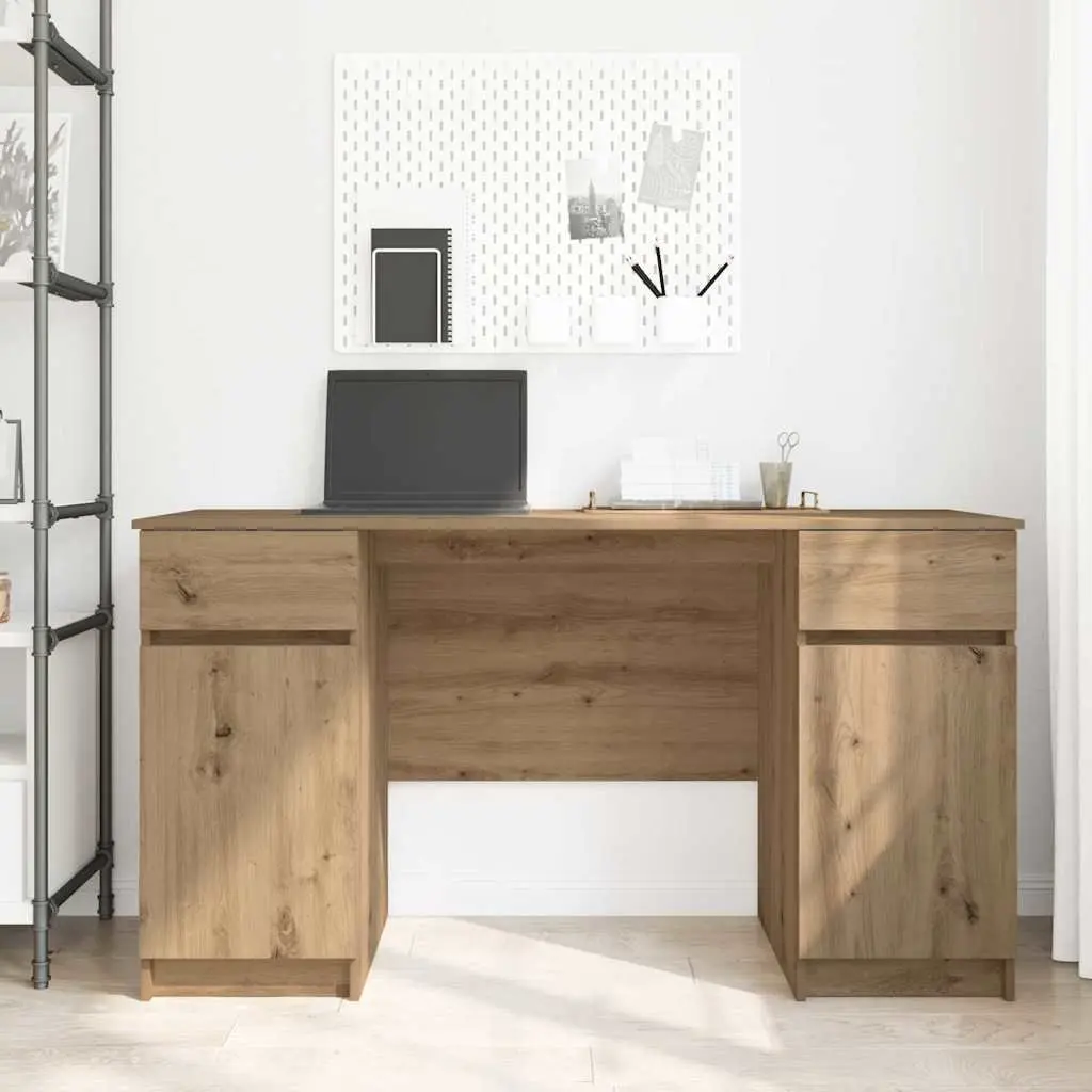 Writing Desk Home Office Furniture Engineered Wood Storage Shelves Drawers Brown