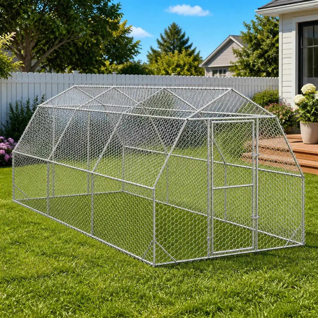 Chicken Run Walk-In Coop Galvanised Steel Mesh 2.5x6x2.25m Poultry Enclosure