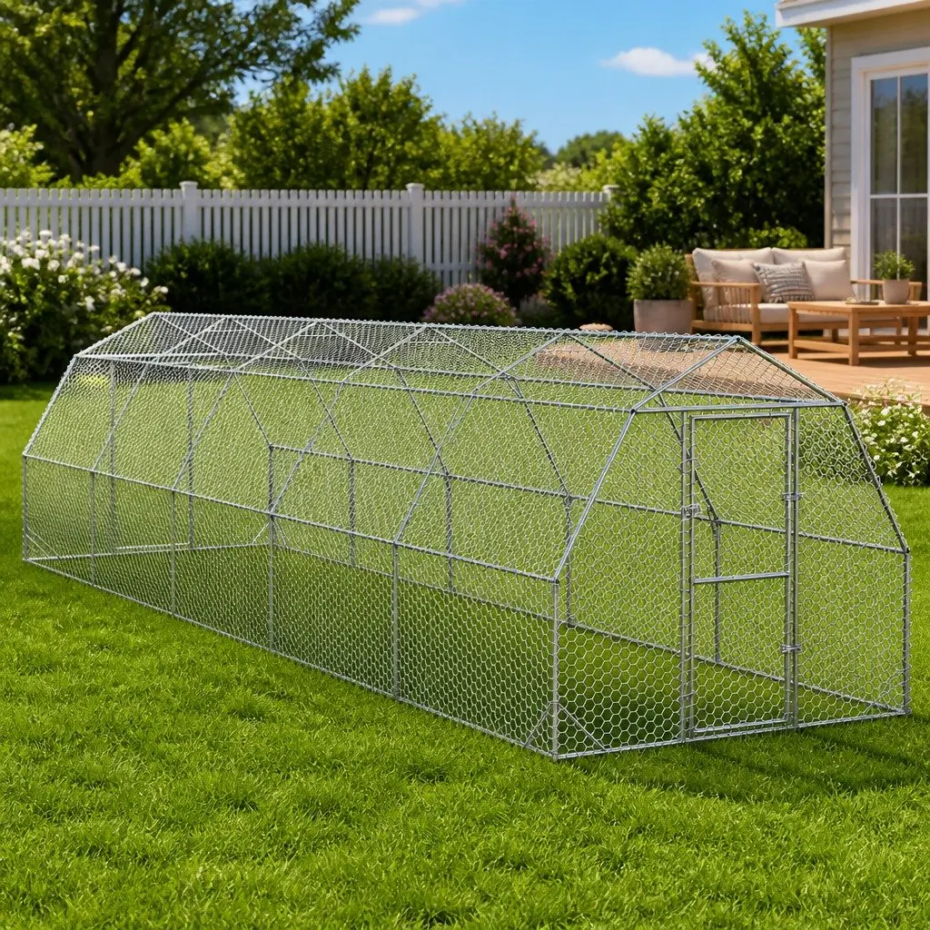 Chicken Run 2.5x10x2.25m Walk-in Coop Galvanised Steel Mesh Poultry Enclosure