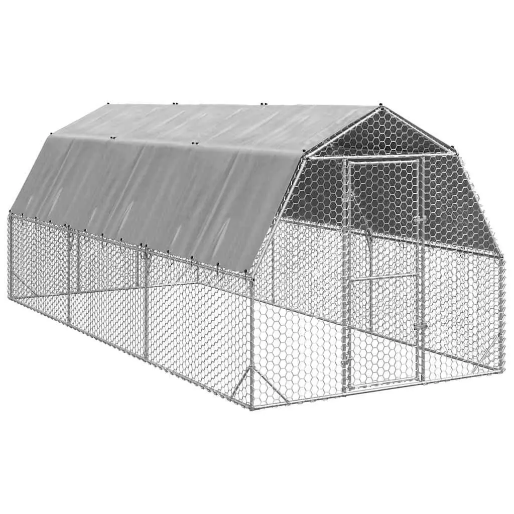 Chicken Run with Roof Galvanised Steel 2.5x6x2.25m Walk-In Coop Small Animal Habitat Enclosure