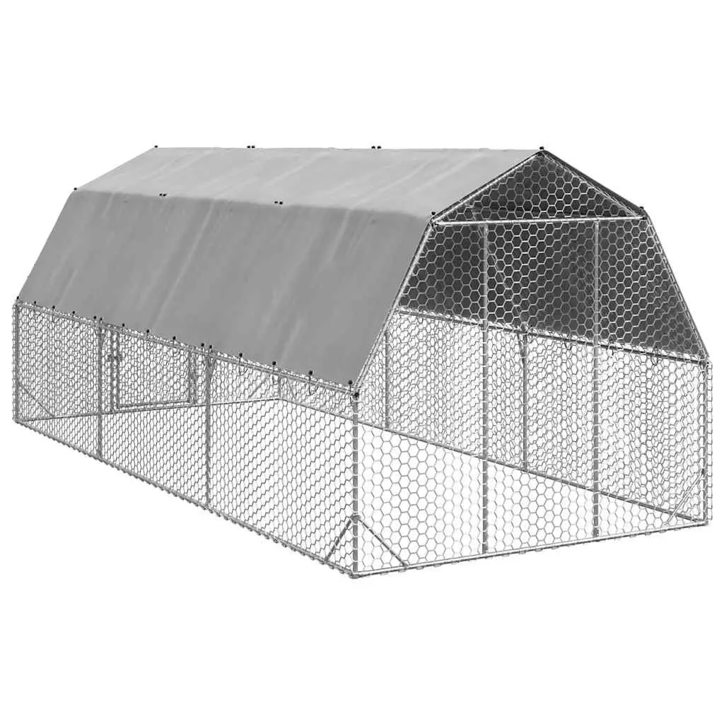 Chicken Run with Roof Galvanised Steel 2.5x6x2.25m Walk-In Coop Small Animal Habitat Enclosure