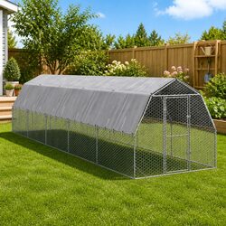 Chicken Run with Roof 2.5x10x2.25 m Walk-In Coop Galvanised Steel Frame