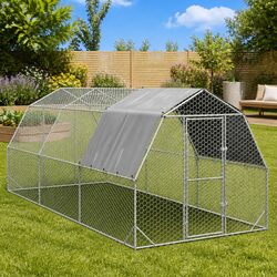 Chicken Run with Roof Walk-In Coop Galvanised Steel Frame Hexagonal Mesh