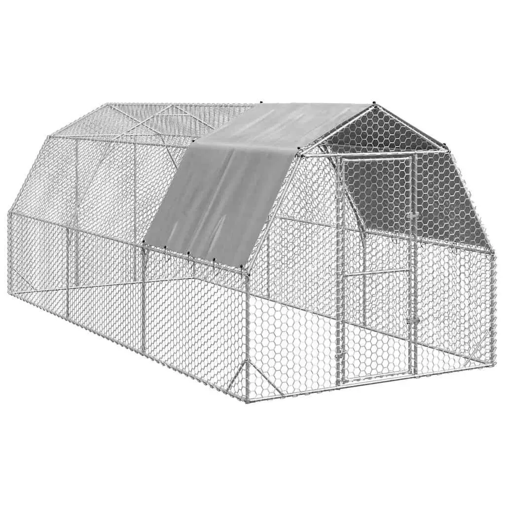 Chicken Run Walk-In Coop Galvanised Steel Frame Water-Resistant Roof Hexagonal Mesh 2.5 x 6 x 2.25 m