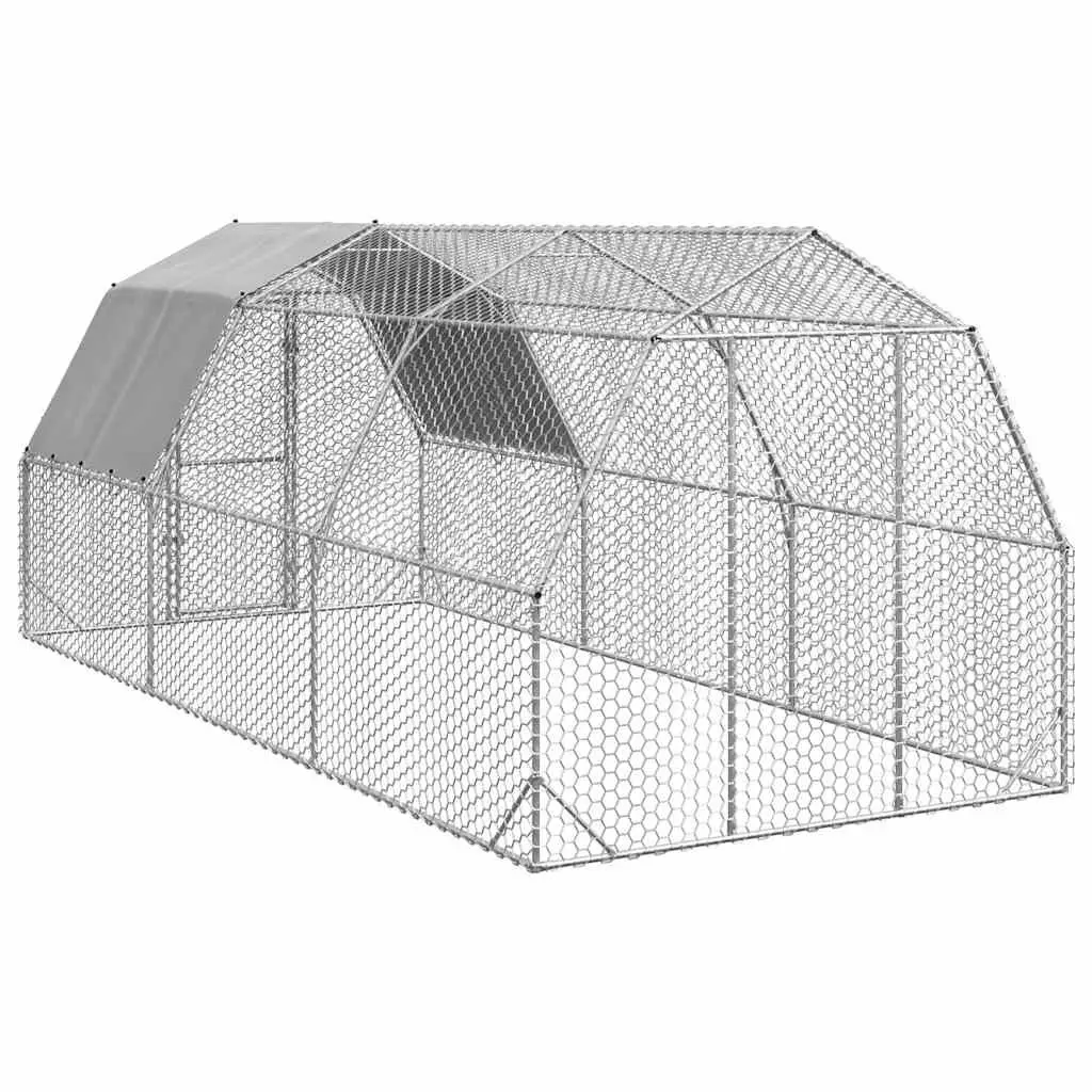 Chicken Run Walk-In Coop Galvanised Steel Frame Water-Resistant Roof Hexagonal Mesh 2.5 x 6 x 2.25 m