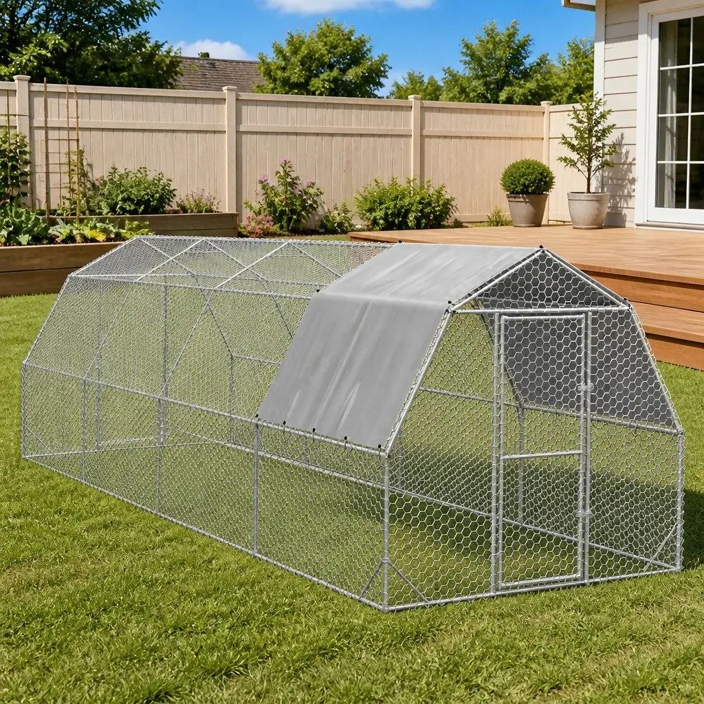 Chicken Run Hexagonal Mesh Galvanised Steel Frame Walk-in 2.5 x 8 x 2.25 m