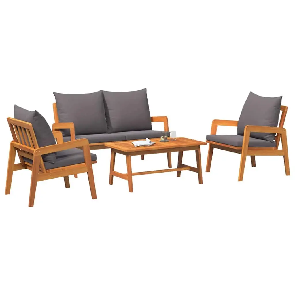 4 Piece Outdoor Bistro Set Modern Minimalist Brown Acacia Wood Garden Furniture with Cushions